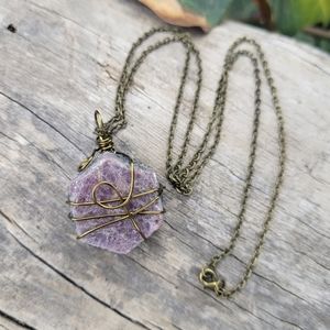 Raw Ruby Crystal Brass Necklace Crystal jewelry Wire Wrapped Crystal Necklace